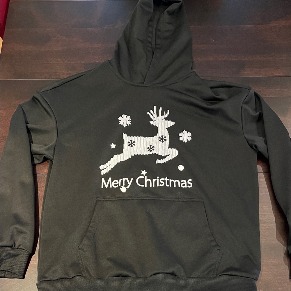 Merry Christmas Hoodie with Kangaroo Pocket: Men’s S Black